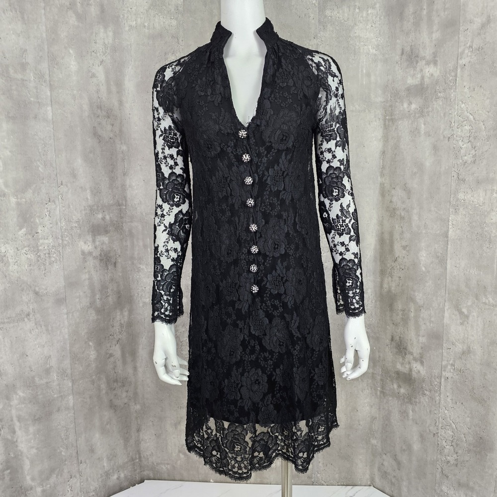 Vintage 60s Werle Beverly Hills Womens S Black Lace Cocktail Dress Gothic Formal